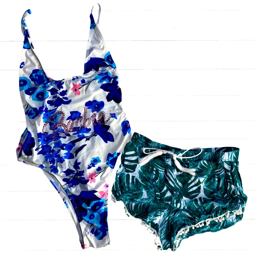 Womens Swimwear Bundle- One Piece “Barbie” Swimsuit & Coverup - Size XS/S